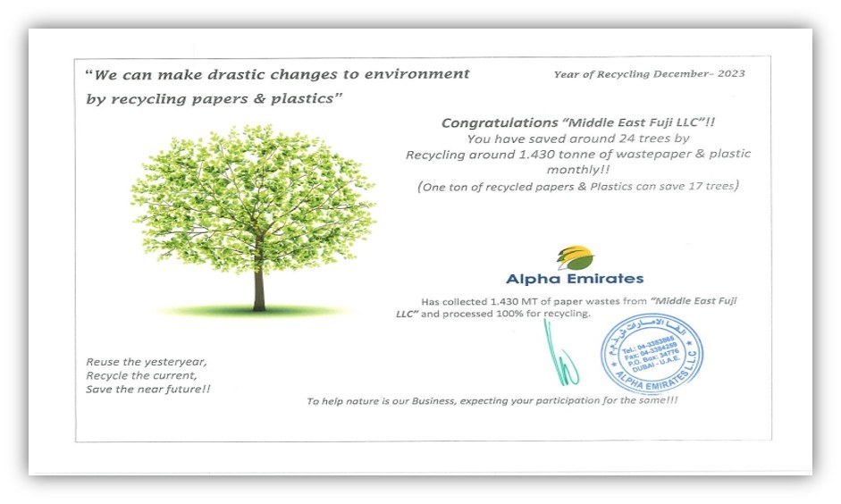 Alpha Emirates Recycling Certificate