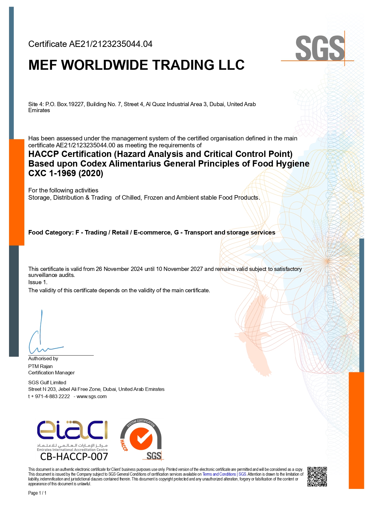 HACCP (Hazard Analysis and Critical Control Point) Certification