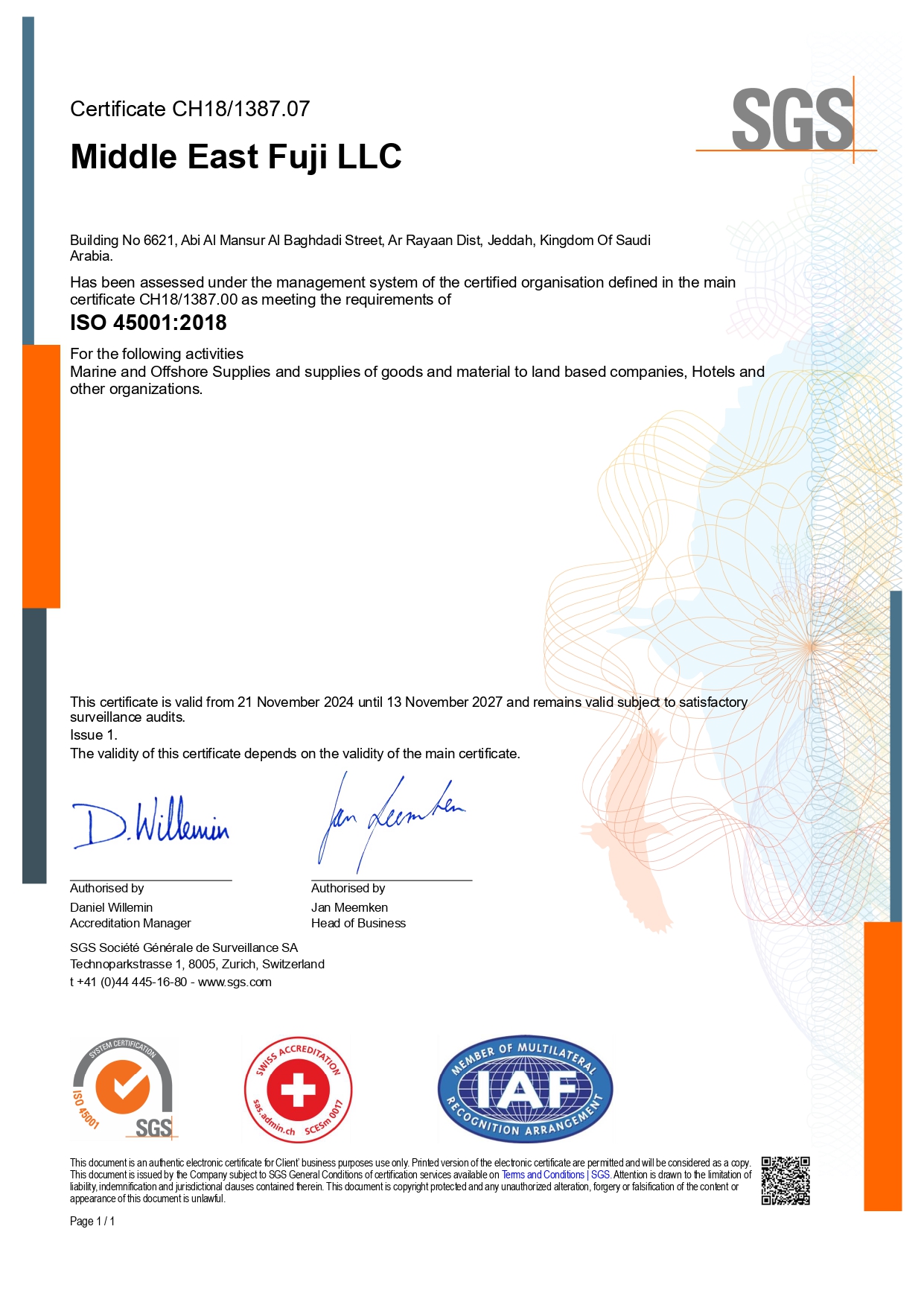 Occupational Health and Safety Management System (OH&SMS) Certification