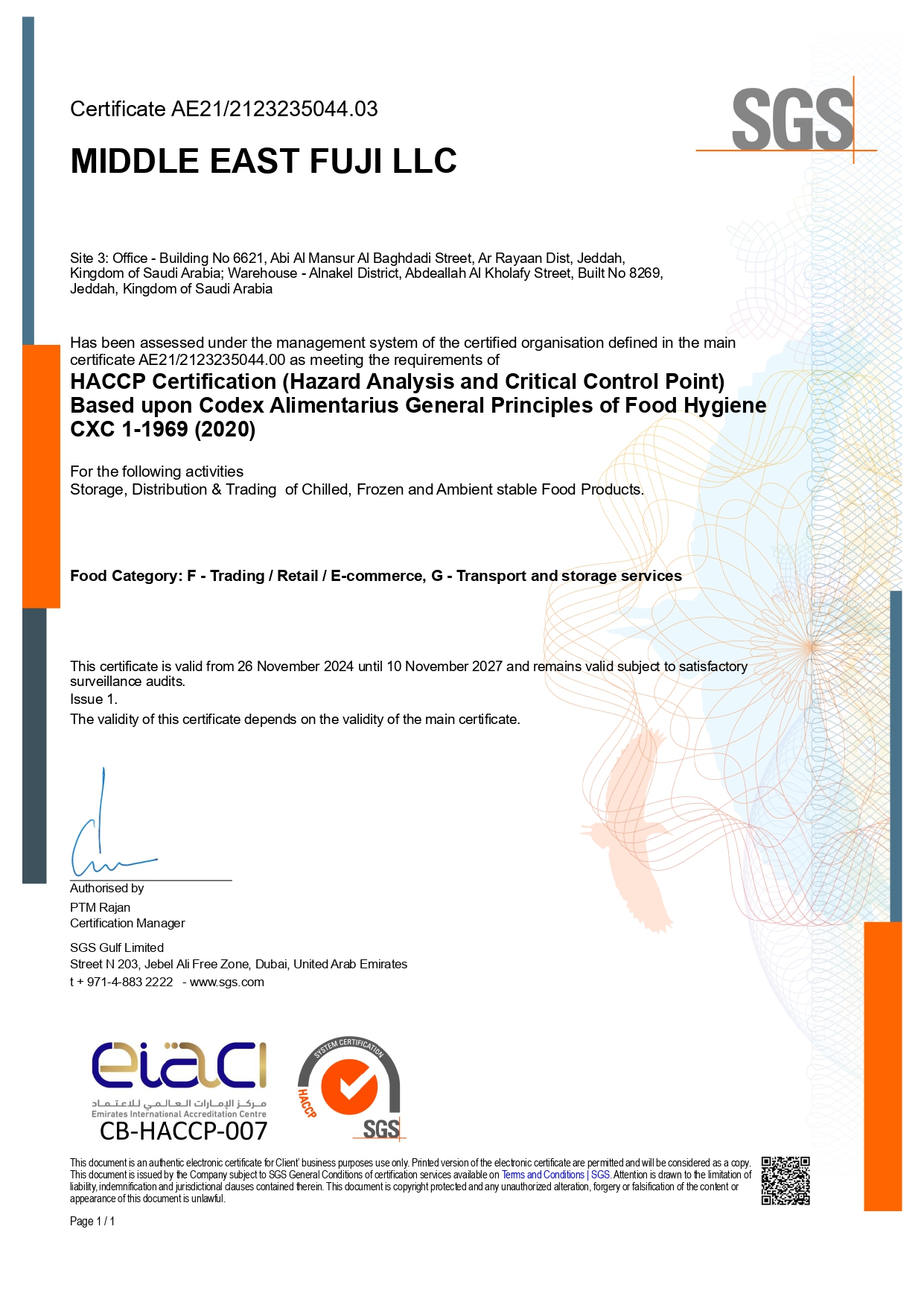 HACCP (Hazard Analysis and Critical Control Point) Certification