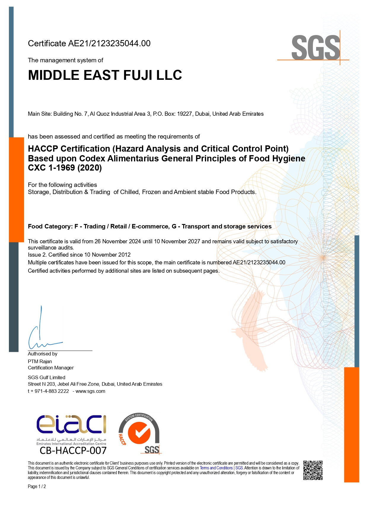 HACCP (Hazard Analysis and Critical Control Point) Certification