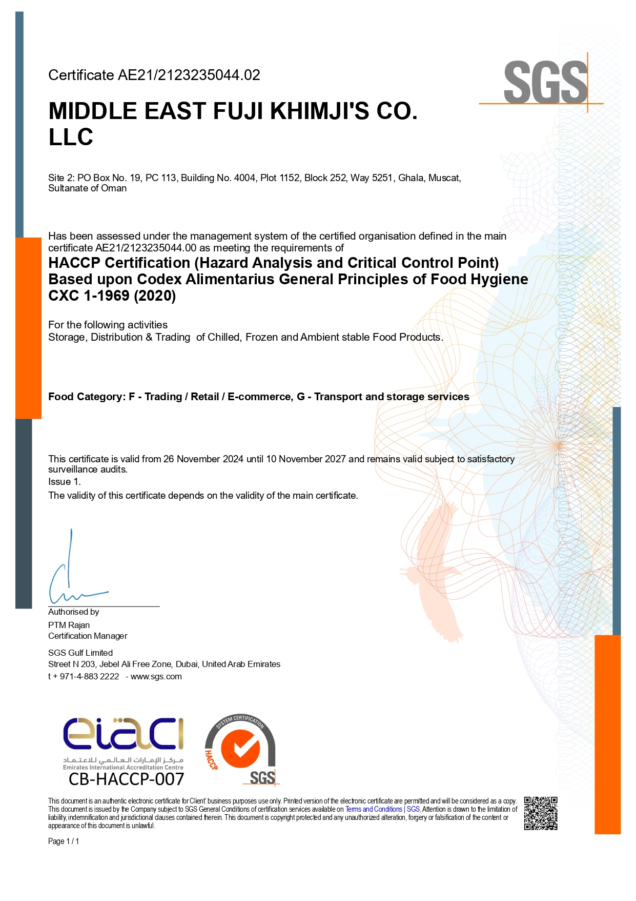HACCP (Hazard Analysis and Critical Control Point) Certification